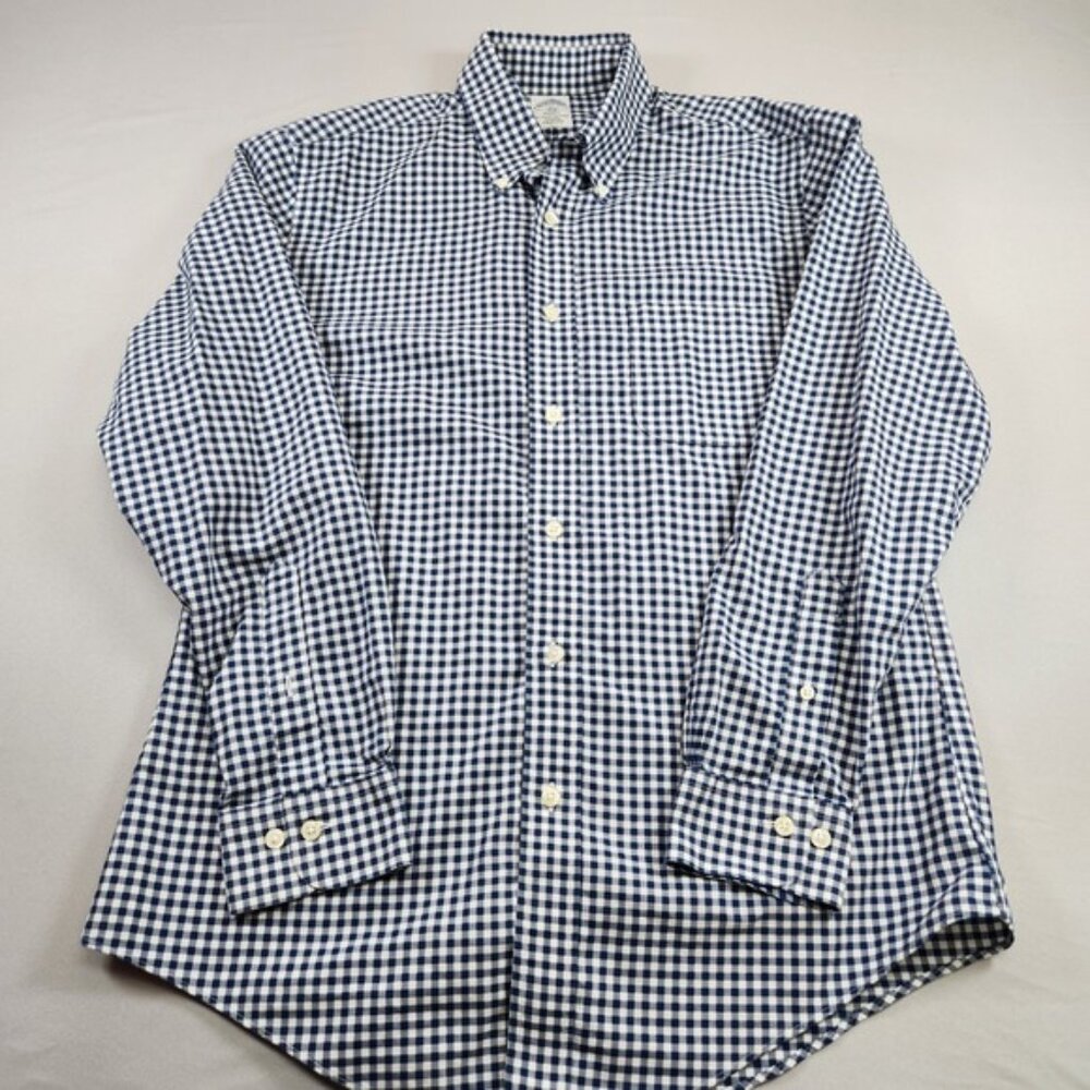 Brooks Brothers Regent Mens Medium Gingham Blue White Button-Down Shirt